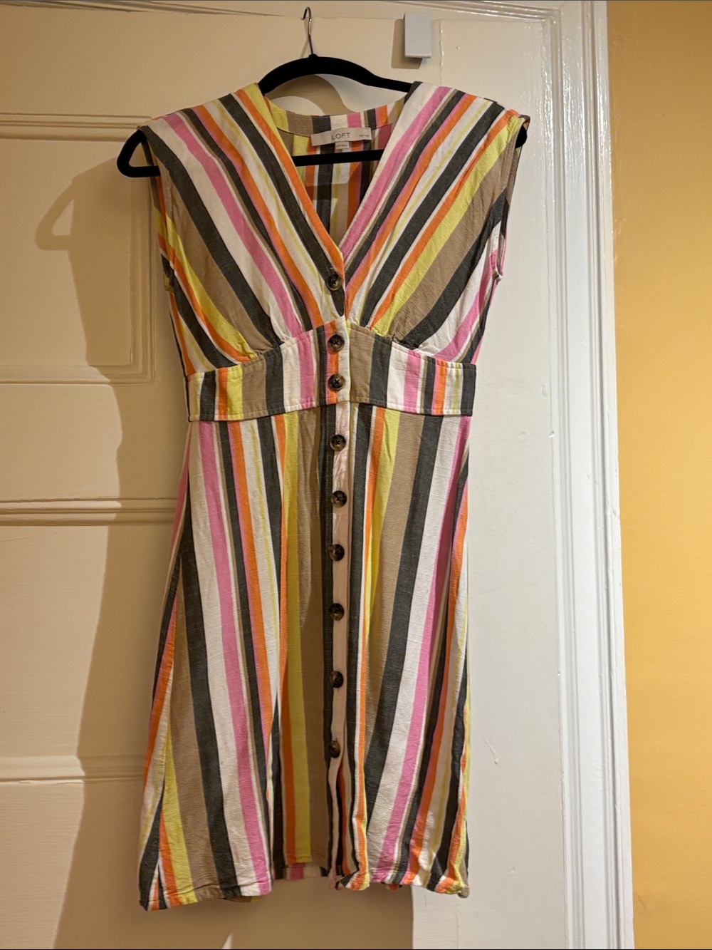 Striped Button-Front Women's Dress in Multi-Color